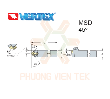 Cán Dao Tiện Ngoài Đầu Thẳng MSD 45° Ghép Mảnh Vertex