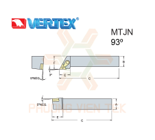 Cán Dao Tiện Ngoài MTJN 93° Ghép Mảnh Vertex.