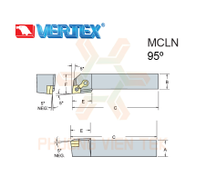 Cán Dao Tiện Ngoài MCLN 95° Ghép Mảnh Vertex.