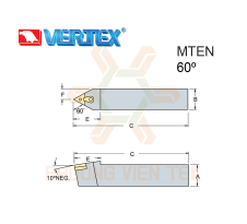 Cán Dao Tiện Ngoài MTEN 60° Ghép Mảnh Vertex.