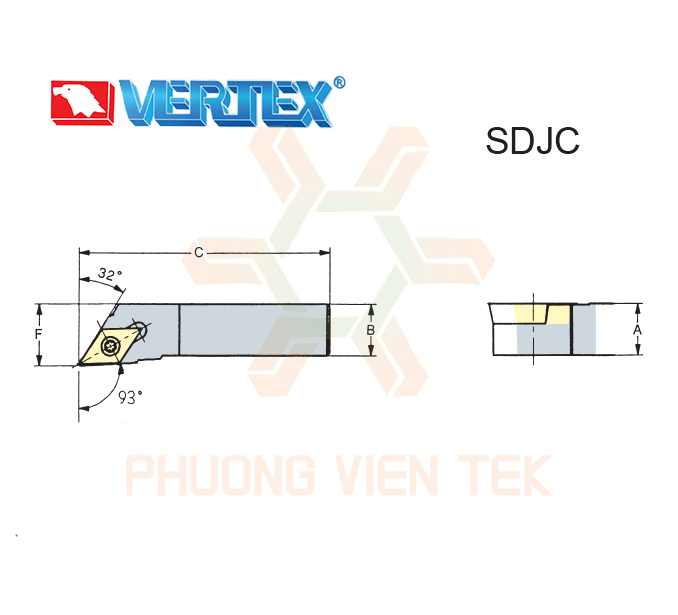 Cán Dao Tiện Ngoài Loại Nhỏ SDJC 93° Ghép Mảnh Vertex